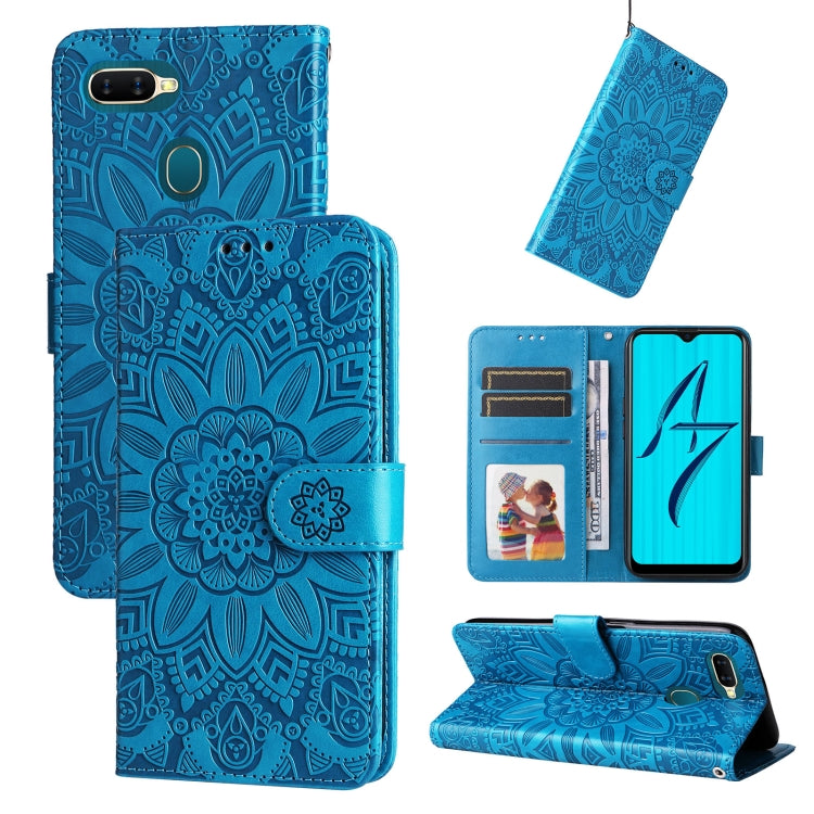 Custodia per telefono in pelle di girasole goffrata, For OPPO A7 / A5s, For OPPO A9 / A5 2020, For OPPO A15 / A16K / A16e, For OPPO A52 / A72 / A92