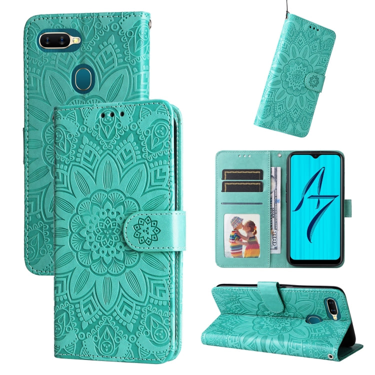 Custodia per telefono in pelle di girasole goffrata, For OPPO A7 / A5s, For OPPO A9 / A5 2020, For OPPO A15 / A16K / A16e, For OPPO A52 / A72 / A92