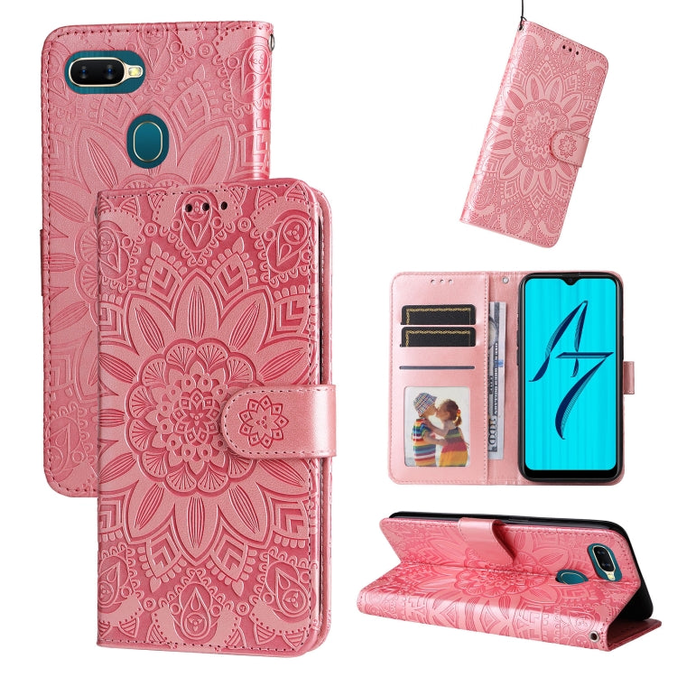 Custodia per telefono in pelle di girasole goffrata, For OPPO A7 / A5s, For OPPO A9 / A5 2020, For OPPO A15 / A16K / A16e, For OPPO A52 / A72 / A92
