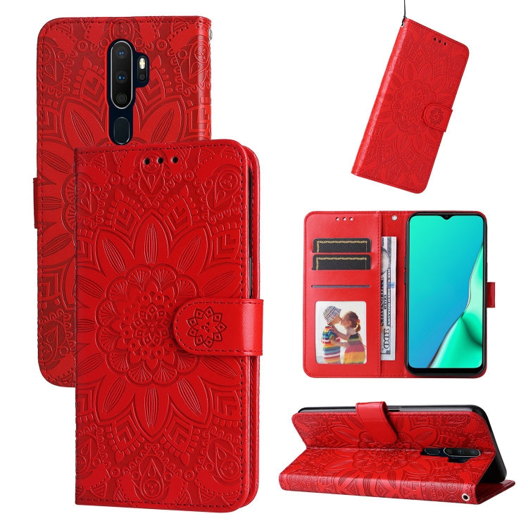 Custodia per telefono in pelle di girasole goffrata, For OPPO A7 / A5s, For OPPO A9 / A5 2020, For OPPO A15 / A16K / A16e, For OPPO A52 / A72 / A92