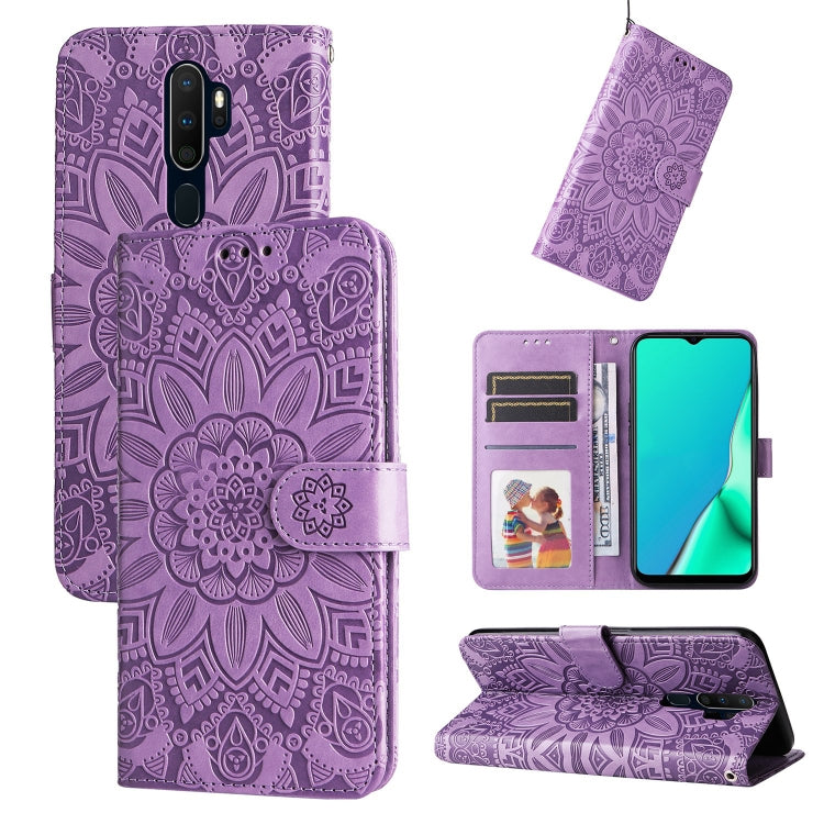 Custodia per telefono in pelle di girasole goffrata, For OPPO A7 / A5s, For OPPO A9 / A5 2020, For OPPO A15 / A16K / A16e, For OPPO A52 / A72 / A92