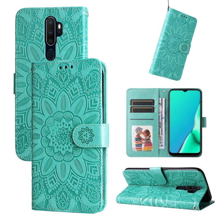 Custodia per telefono in pelle di girasole goffrata, For OPPO A7 / A5s, For OPPO A9 / A5 2020, For OPPO A15 / A16K / A16e, For OPPO A52 / A72 / A92