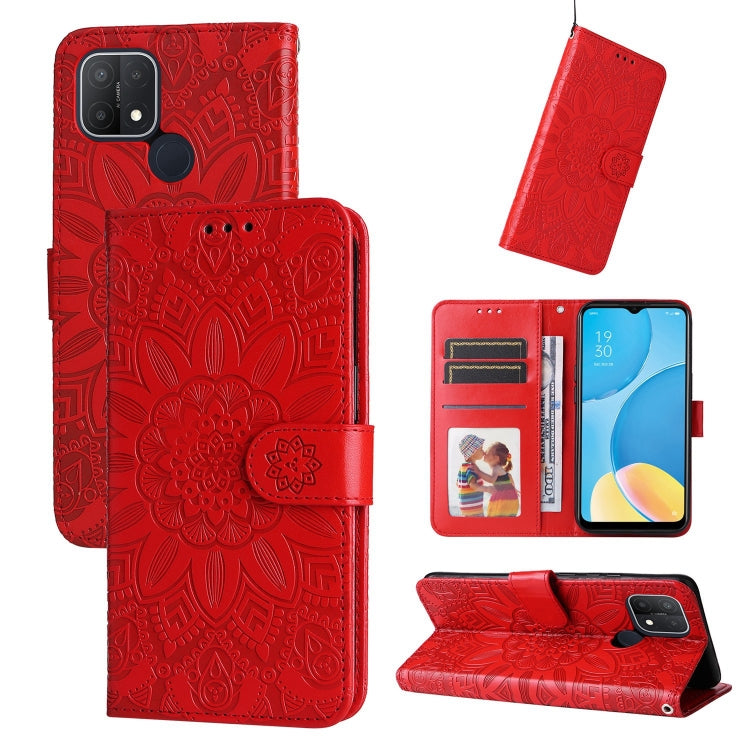 Custodia per telefono in pelle di girasole goffrata, For OPPO A7 / A5s, For OPPO A9 / A5 2020, For OPPO A15 / A16K / A16e, For OPPO A52 / A72 / A92