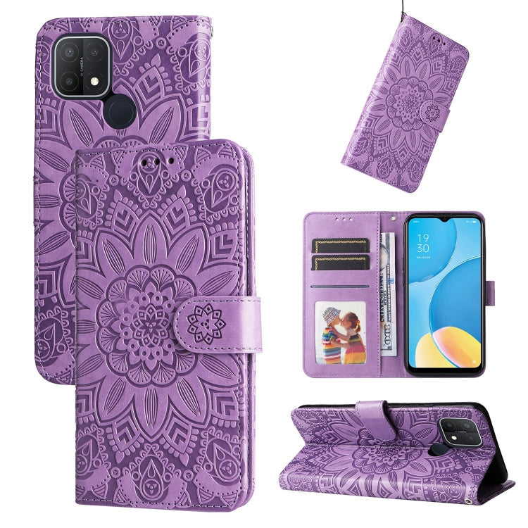 Custodia per telefono in pelle di girasole goffrata, For OPPO A7 / A5s, For OPPO A9 / A5 2020, For OPPO A15 / A16K / A16e, For OPPO A52 / A72 / A92