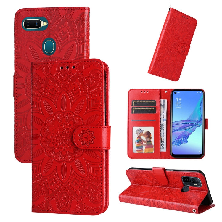 Custodia per telefono in pelle di girasole goffrata, For OPPO A53 / A53s / A33 / A32, For OPPO A54 4G / A16 / A16s / A55 4G, For OPPO A57 5G / Realme V23, For OPPO A74 4G / F19 4G / A95 4G