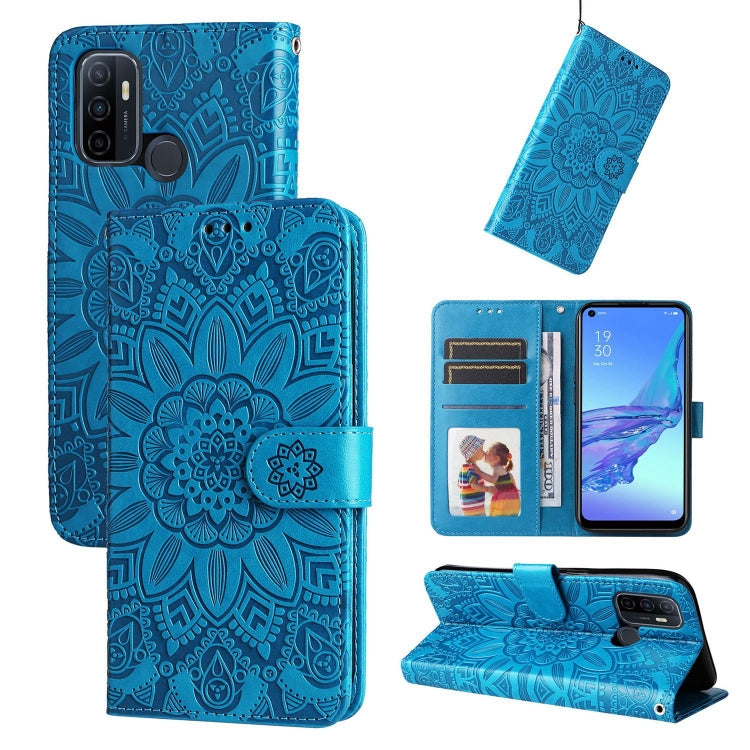 Custodia per telefono in pelle di girasole goffrata, For OPPO A53 / A53s / A33 / A32, For OPPO A54 4G / A16 / A16s / A55 4G, For OPPO A57 5G / Realme V23, For OPPO A74 4G / F19 4G / A95 4G
