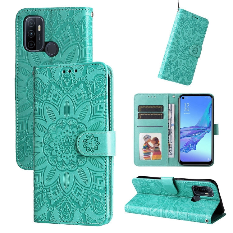 Custodia per telefono in pelle di girasole goffrata, For OPPO A53 / A53s / A33 / A32, For OPPO A54 4G / A16 / A16s / A55 4G, For OPPO A57 5G / Realme V23, For OPPO A74 4G / F19 4G / A95 4G