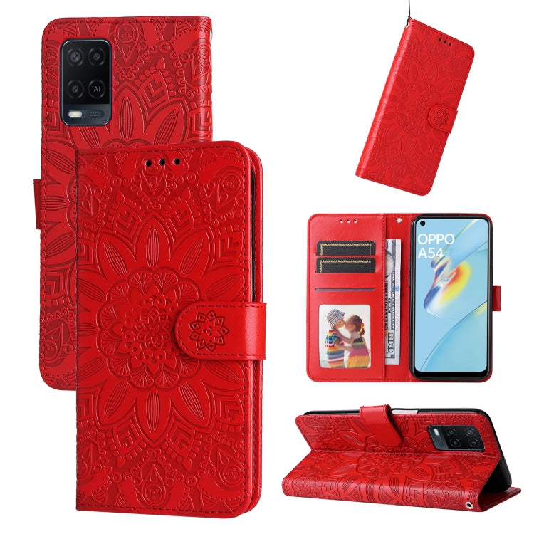 Custodia per telefono in pelle di girasole goffrata, For OPPO A53 / A53s / A33 / A32, For OPPO A54 4G / A16 / A16s / A55 4G, For OPPO A57 5G / Realme V23, For OPPO A74 4G / F19 4G / A95 4G