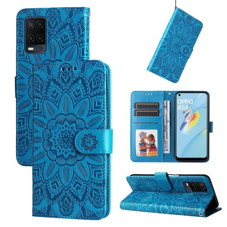 Custodia per telefono in pelle di girasole goffrata, For OPPO A53 / A53s / A33 / A32, For OPPO A54 4G / A16 / A16s / A55 4G, For OPPO A57 5G / Realme V23, For OPPO A74 4G / F19 4G / A95 4G