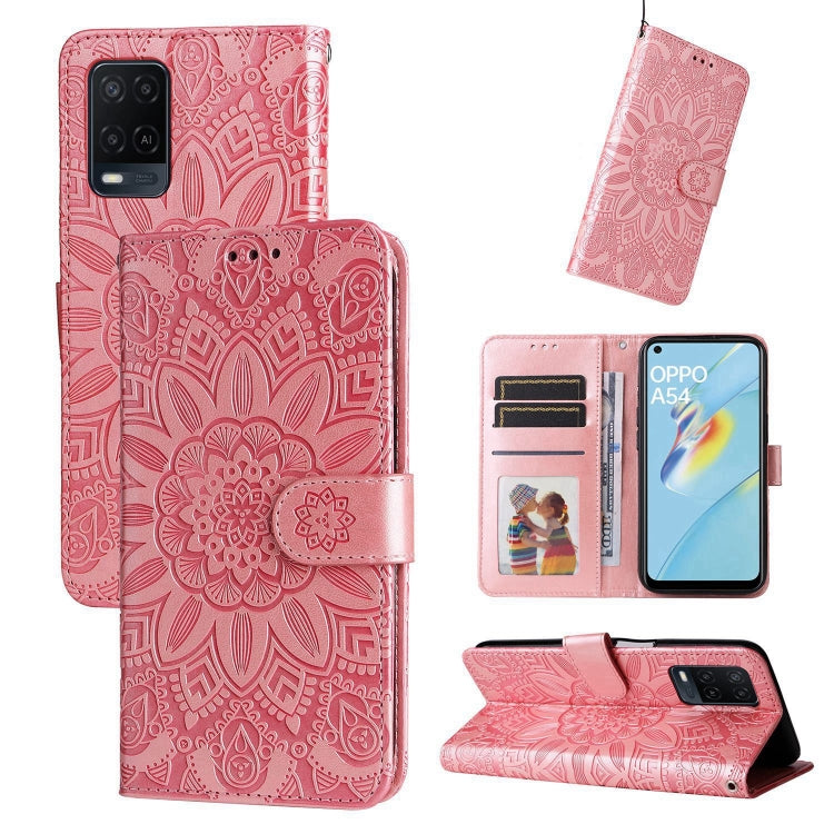 Custodia per telefono in pelle di girasole goffrata, For OPPO A53 / A53s / A33 / A32, For OPPO A54 4G / A16 / A16s / A55 4G, For OPPO A57 5G / Realme V23, For OPPO A74 4G / F19 4G / A95 4G