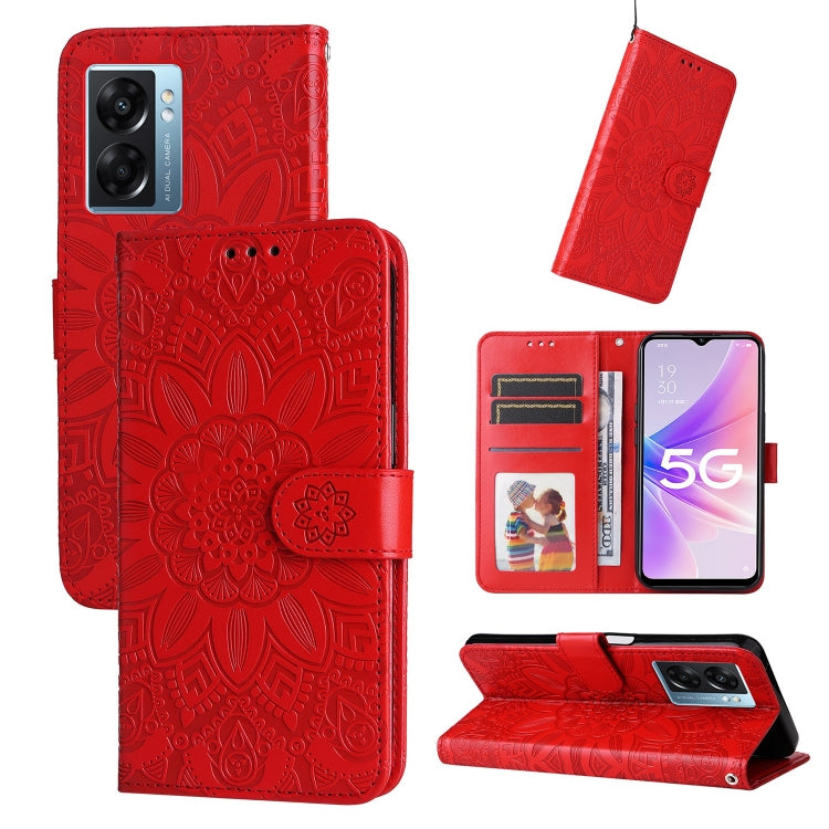 Custodia per telefono in pelle di girasole goffrata, For OPPO A53 / A53s / A33 / A32, For OPPO A54 4G / A16 / A16s / A55 4G, For OPPO A57 5G / Realme V23, For OPPO A74 4G / F19 4G / A95 4G
