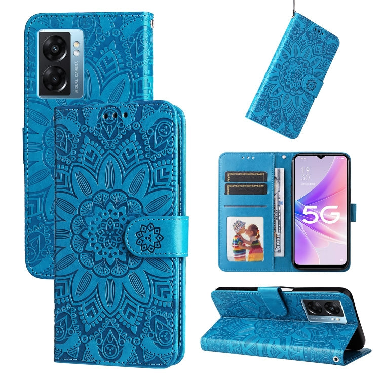 Custodia per telefono in pelle di girasole goffrata, For OPPO A53 / A53s / A33 / A32, For OPPO A54 4G / A16 / A16s / A55 4G, For OPPO A57 5G / Realme V23, For OPPO A74 4G / F19 4G / A95 4G