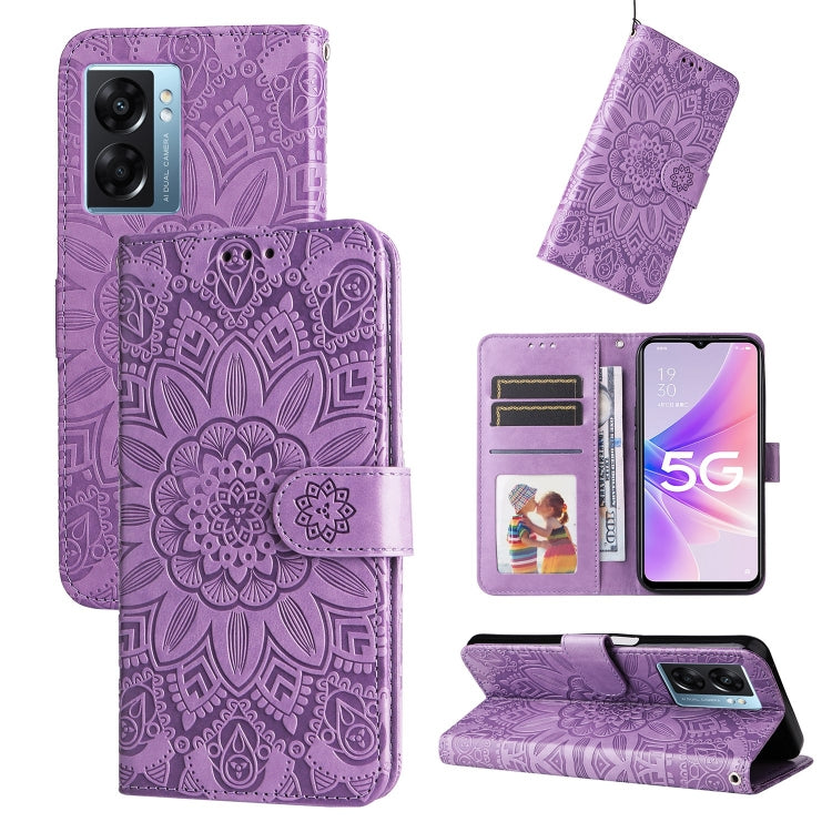 Custodia per telefono in pelle di girasole goffrata, For OPPO A53 / A53s / A33 / A32, For OPPO A54 4G / A16 / A16s / A55 4G, For OPPO A57 5G / Realme V23, For OPPO A74 4G / F19 4G / A95 4G