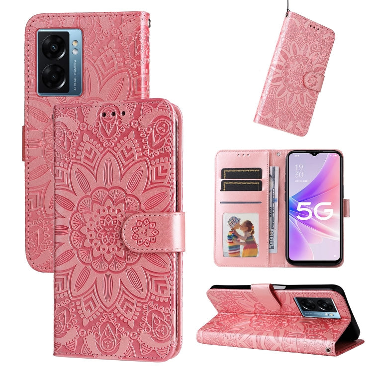 Custodia per telefono in pelle di girasole goffrata, For OPPO A53 / A53s / A33 / A32, For OPPO A54 4G / A16 / A16s / A55 4G, For OPPO A57 5G / Realme V23, For OPPO A74 4G / F19 4G / A95 4G