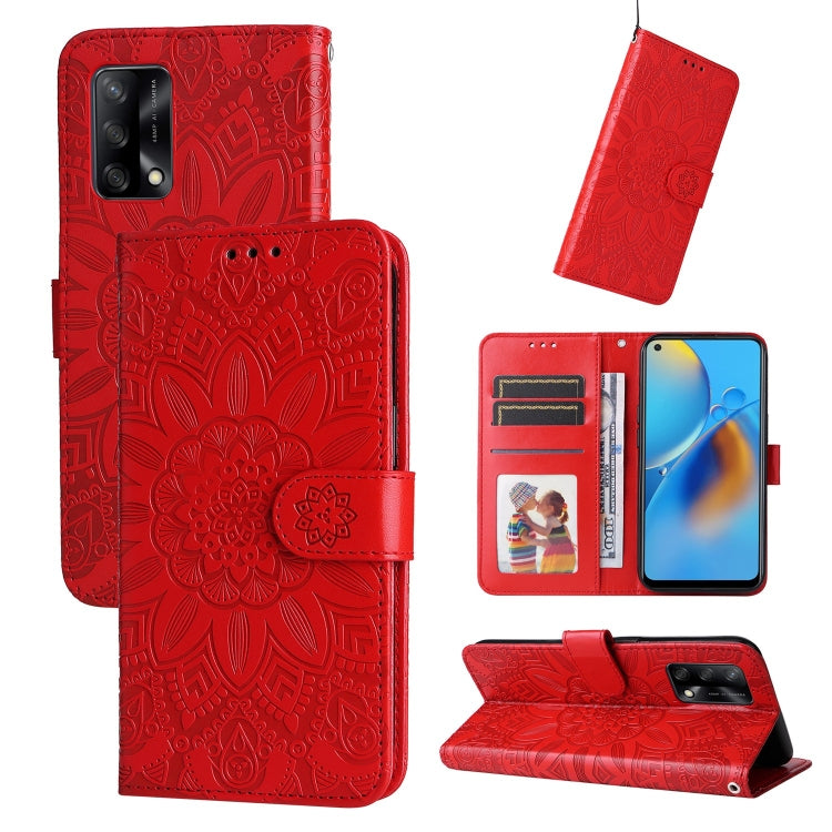 Custodia per telefono in pelle di girasole goffrata, For OPPO A53 / A53s / A33 / A32, For OPPO A54 4G / A16 / A16s / A55 4G, For OPPO A57 5G / Realme V23, For OPPO A74 4G / F19 4G / A95 4G