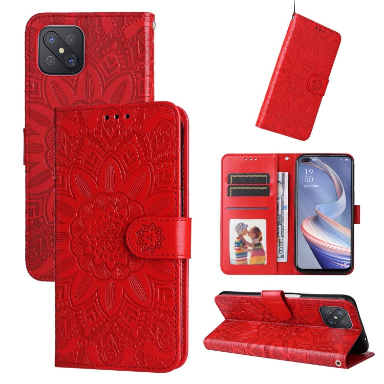 Custodia per telefono in pelle di girasole goffrata, For OPPO A92s / Reno4 Z / A53 5G, For OPPO A74 5G / A54 5G, For OPPO A94 4G / F19 Pro / Reno5 F, For OPPO A94 5G / A95 5G / F19 Pro+