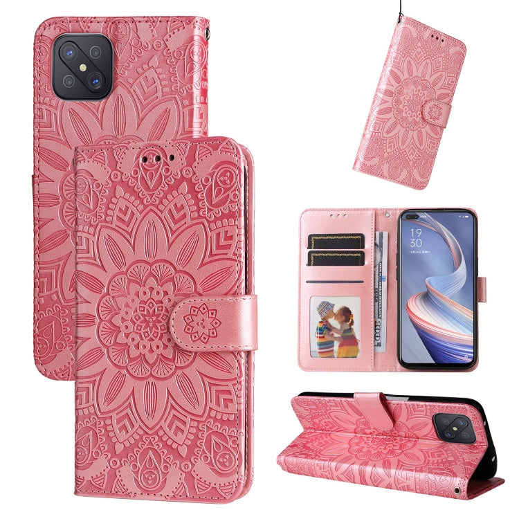 Custodia per telefono in pelle di girasole goffrata, For OPPO A92s / Reno4 Z / A53 5G, For OPPO A74 5G / A54 5G, For OPPO A94 4G / F19 Pro / Reno5 F, For OPPO A94 5G / A95 5G / F19 Pro+