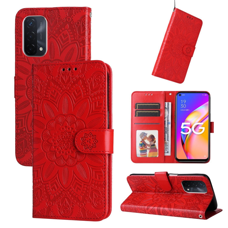 Custodia per telefono in pelle di girasole goffrata, For OPPO A92s / Reno4 Z / A53 5G, For OPPO A74 5G / A54 5G, For OPPO A94 4G / F19 Pro / Reno5 F, For OPPO A94 5G / A95 5G / F19 Pro+