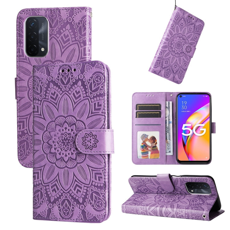 Custodia per telefono in pelle di girasole goffrata, For OPPO A92s / Reno4 Z / A53 5G, For OPPO A74 5G / A54 5G, For OPPO A94 4G / F19 Pro / Reno5 F, For OPPO A94 5G / A95 5G / F19 Pro+