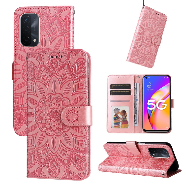 Custodia per telefono in pelle di girasole goffrata, For OPPO A92s / Reno4 Z / A53 5G, For OPPO A74 5G / A54 5G, For OPPO A94 4G / F19 Pro / Reno5 F, For OPPO A94 5G / A95 5G / F19 Pro+