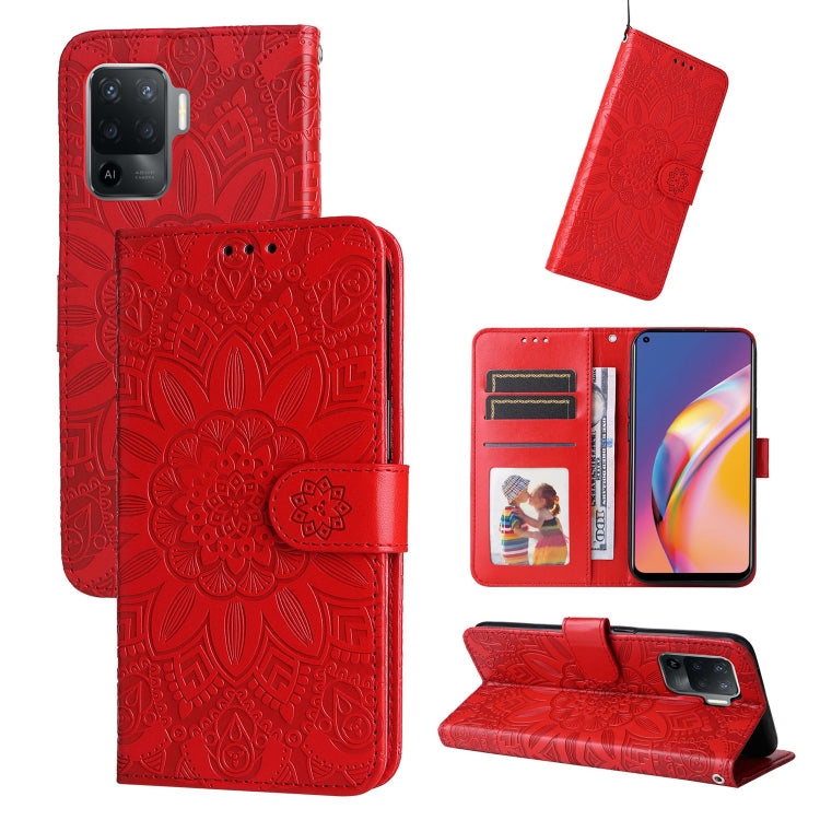 Custodia per telefono in pelle di girasole goffrata, For OPPO A92s / Reno4 Z / A53 5G, For OPPO A74 5G / A54 5G, For OPPO A94 4G / F19 Pro / Reno5 F, For OPPO A94 5G / A95 5G / F19 Pro+
