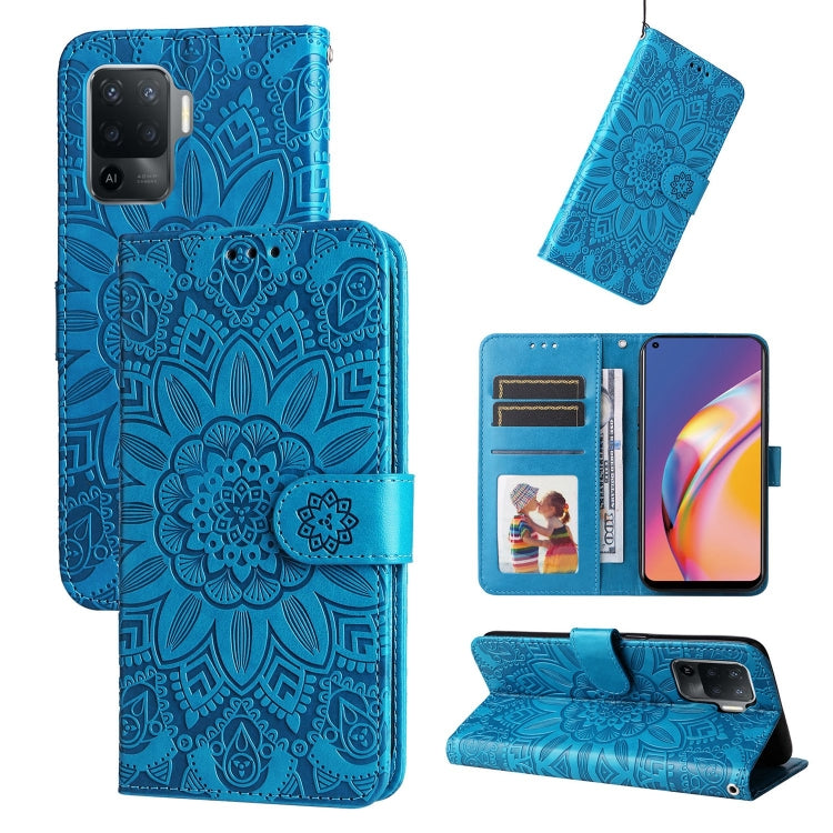 Custodia per telefono in pelle di girasole goffrata, For OPPO A92s / Reno4 Z / A53 5G, For OPPO A74 5G / A54 5G, For OPPO A94 4G / F19 Pro / Reno5 F, For OPPO A94 5G / A95 5G / F19 Pro+