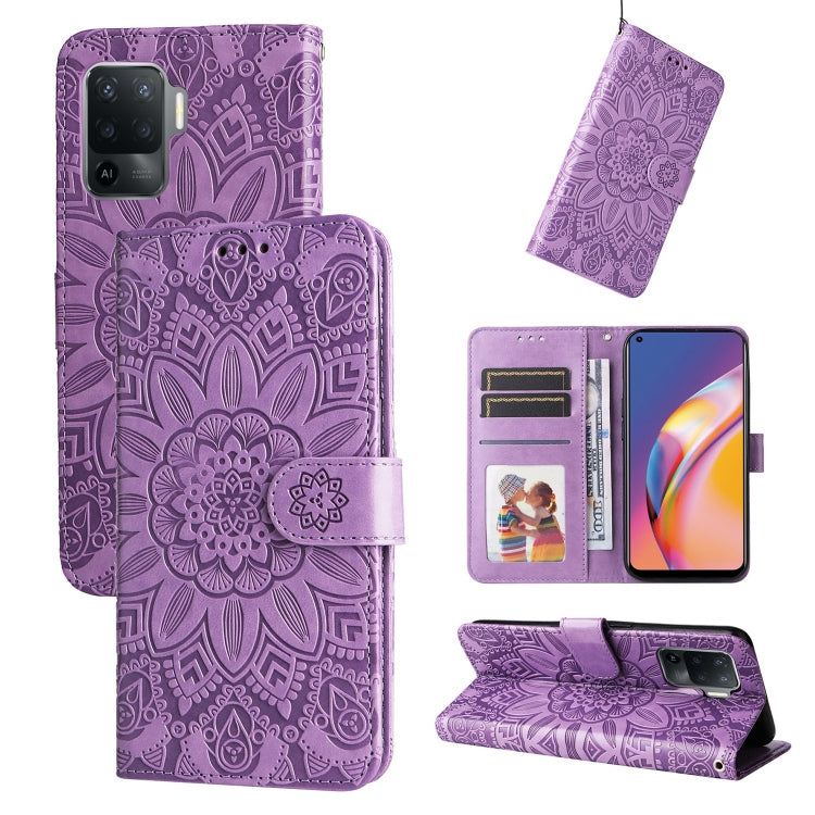 Custodia per telefono in pelle di girasole goffrata, For OPPO A92s / Reno4 Z / A53 5G, For OPPO A74 5G / A54 5G, For OPPO A94 4G / F19 Pro / Reno5 F, For OPPO A94 5G / A95 5G / F19 Pro+