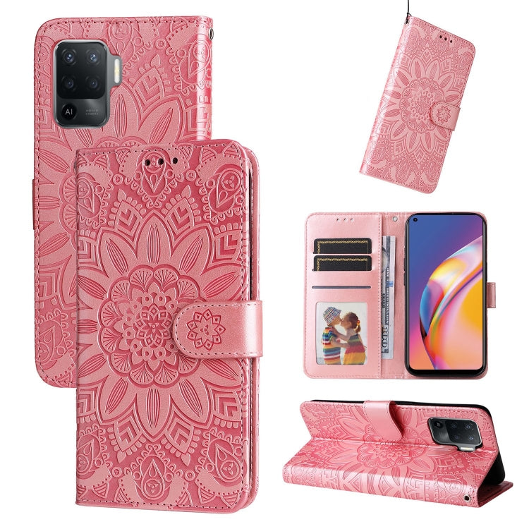 Custodia per telefono in pelle di girasole goffrata, For OPPO A92s / Reno4 Z / A53 5G, For OPPO A74 5G / A54 5G, For OPPO A94 4G / F19 Pro / Reno5 F, For OPPO A94 5G / A95 5G / F19 Pro+
