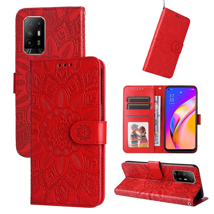 Custodia per telefono in pelle di girasole goffrata, For OPPO A92s / Reno4 Z / A53 5G, For OPPO A74 5G / A54 5G, For OPPO A94 4G / F19 Pro / Reno5 F, For OPPO A94 5G / A95 5G / F19 Pro+