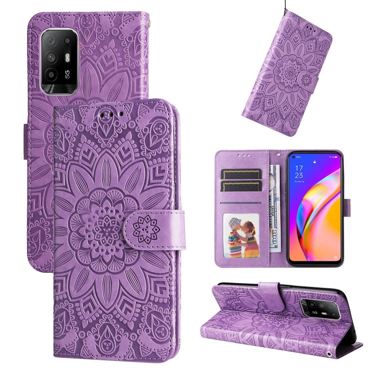 Custodia per telefono in pelle di girasole goffrata, For OPPO A92s / Reno4 Z / A53 5G, For OPPO A74 5G / A54 5G, For OPPO A94 4G / F19 Pro / Reno5 F, For OPPO A94 5G / A95 5G / F19 Pro+