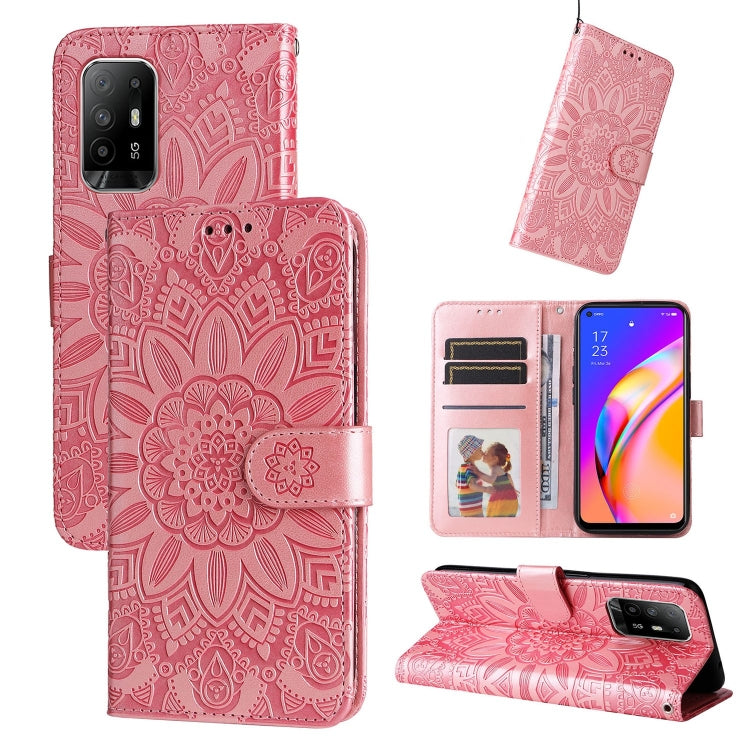 Custodia per telefono in pelle di girasole goffrata, For OPPO A92s / Reno4 Z / A53 5G, For OPPO A74 5G / A54 5G, For OPPO A94 4G / F19 Pro / Reno5 F, For OPPO A94 5G / A95 5G / F19 Pro+