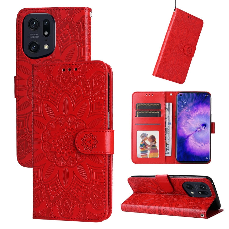 Custodia per telefono in pelle di girasole goffrata, For OPPO Find X5 Lite / Reno7 5G Global, For OPPO Find X5, For OPPO Find X5 Pro, For OPPO Realme 8 4G / 8 Pro
