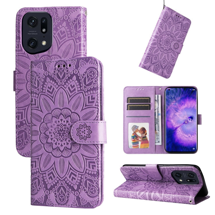 Custodia per telefono in pelle di girasole goffrata, For OPPO Find X5 Lite / Reno7 5G Global, For OPPO Find X5, For OPPO Find X5 Pro, For OPPO Realme 8 4G / 8 Pro
