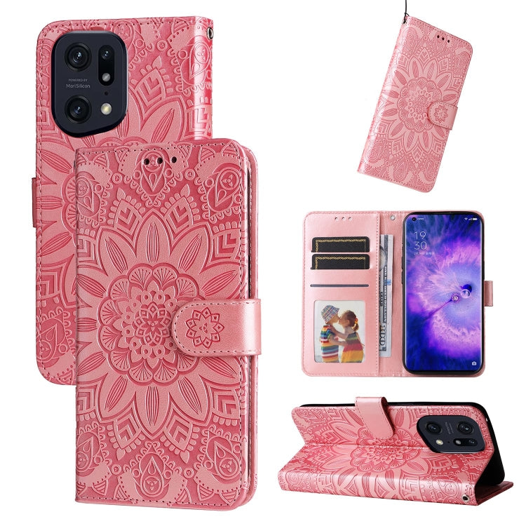 Custodia per telefono in pelle di girasole goffrata, For OPPO Find X5 Lite / Reno7 5G Global, For OPPO Find X5, For OPPO Find X5 Pro, For OPPO Realme 8 4G / 8 Pro