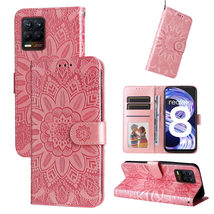 Custodia per telefono in pelle di girasole goffrata, For OPPO Find X5 Lite / Reno7 5G Global, For OPPO Find X5, For OPPO Find X5 Pro, For OPPO Realme 8 4G / 8 Pro