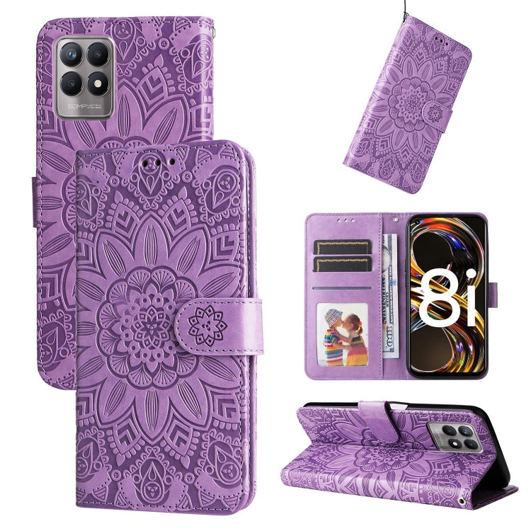 Custodia per telefono in pelle di girasole goffrata, For OPPO Realme 8i / Narzo 50 4G, For OPPO Realme 9 Pro / 9 5G, For OPPO Realme C11 2021 / C20, For OPPO Realme C15 / C12 / C25