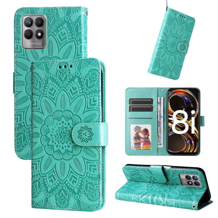 Custodia per telefono in pelle di girasole goffrata, For OPPO Realme 8i / Narzo 50 4G, For OPPO Realme 9 Pro / 9 5G, For OPPO Realme C11 2021 / C20, For OPPO Realme C15 / C12 / C25