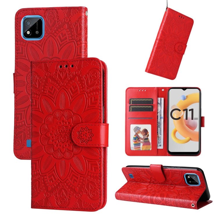 Custodia per telefono in pelle di girasole goffrata, For OPPO Realme 8i / Narzo 50 4G, For OPPO Realme 9 Pro / 9 5G, For OPPO Realme C11 2021 / C20, For OPPO Realme C15 / C12 / C25