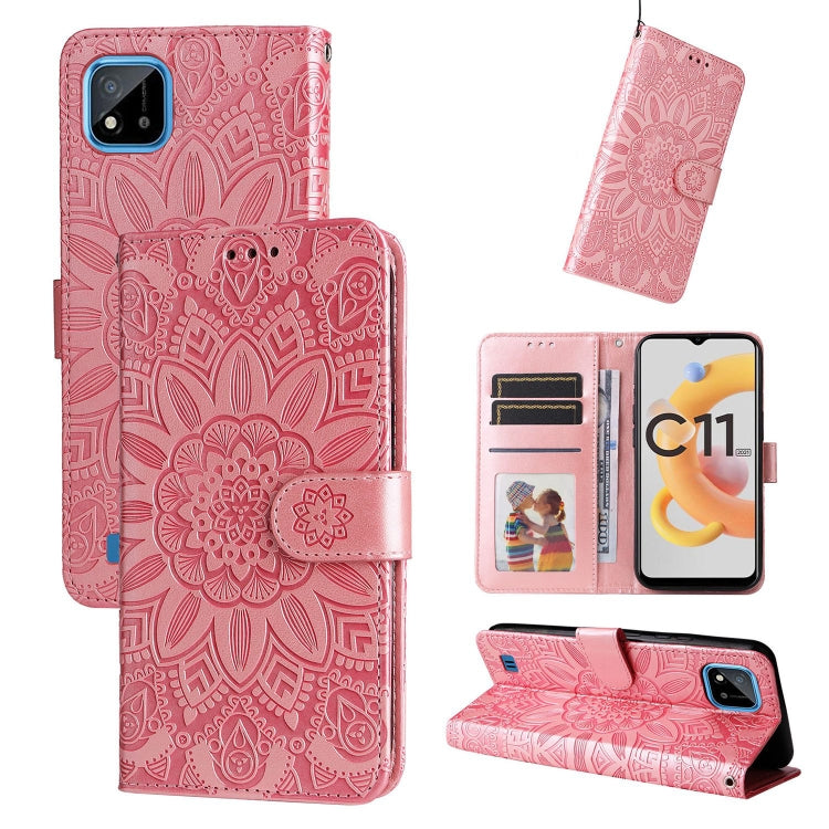 Custodia per telefono in pelle di girasole goffrata, For OPPO Realme 8i / Narzo 50 4G, For OPPO Realme 9 Pro / 9 5G, For OPPO Realme C11 2021 / C20, For OPPO Realme C15 / C12 / C25