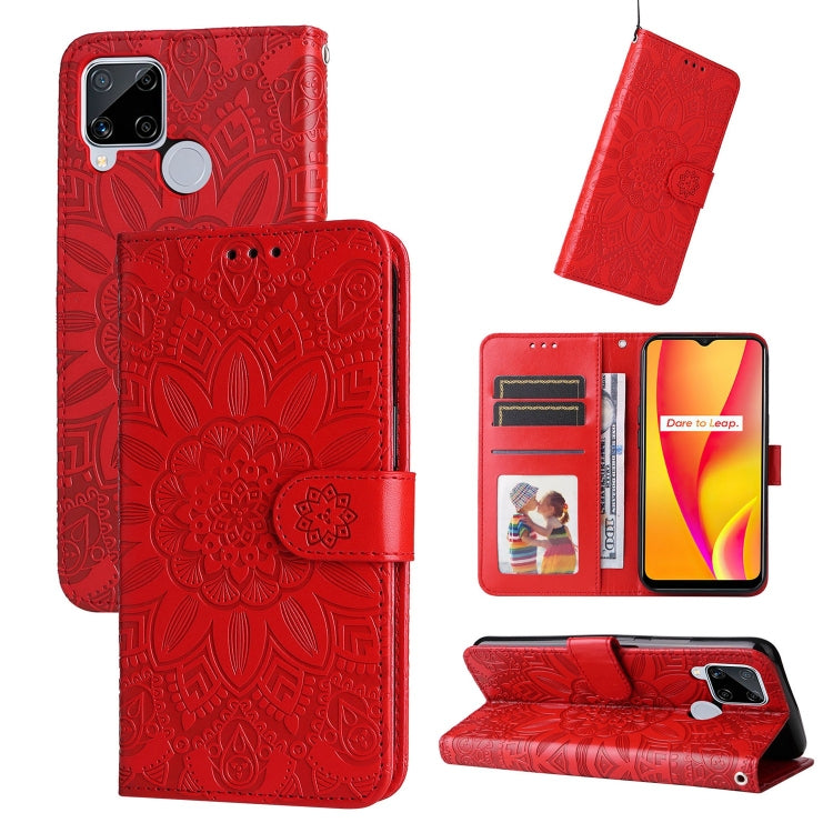 Custodia per telefono in pelle di girasole goffrata, For OPPO Realme 8i / Narzo 50 4G, For OPPO Realme 9 Pro / 9 5G, For OPPO Realme C11 2021 / C20, For OPPO Realme C15 / C12 / C25