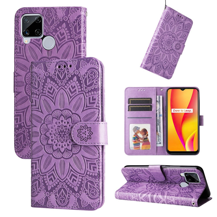 Custodia per telefono in pelle di girasole goffrata, For OPPO Realme 8i / Narzo 50 4G, For OPPO Realme 9 Pro / 9 5G, For OPPO Realme C11 2021 / C20, For OPPO Realme C15 / C12 / C25