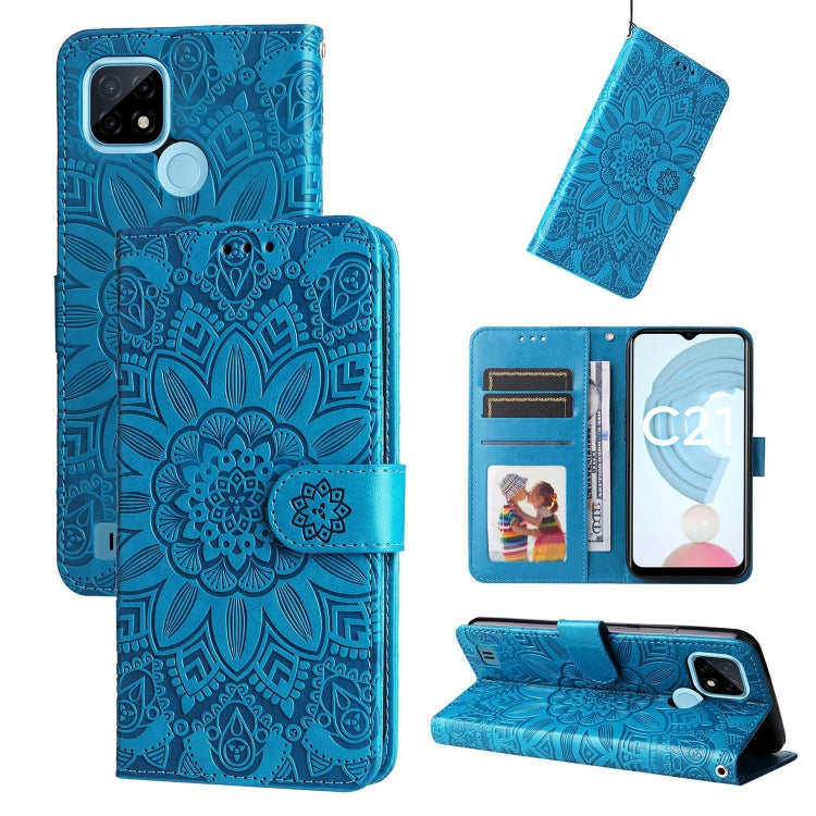 Custodia per telefono in pelle di girasole goffrata, For OPPO Realme C21 / C21Y, For OPPO Realme C31, For OPPO Realme C35 4G / Narzo 50A Prime, For OPPO Realme GT Neo2