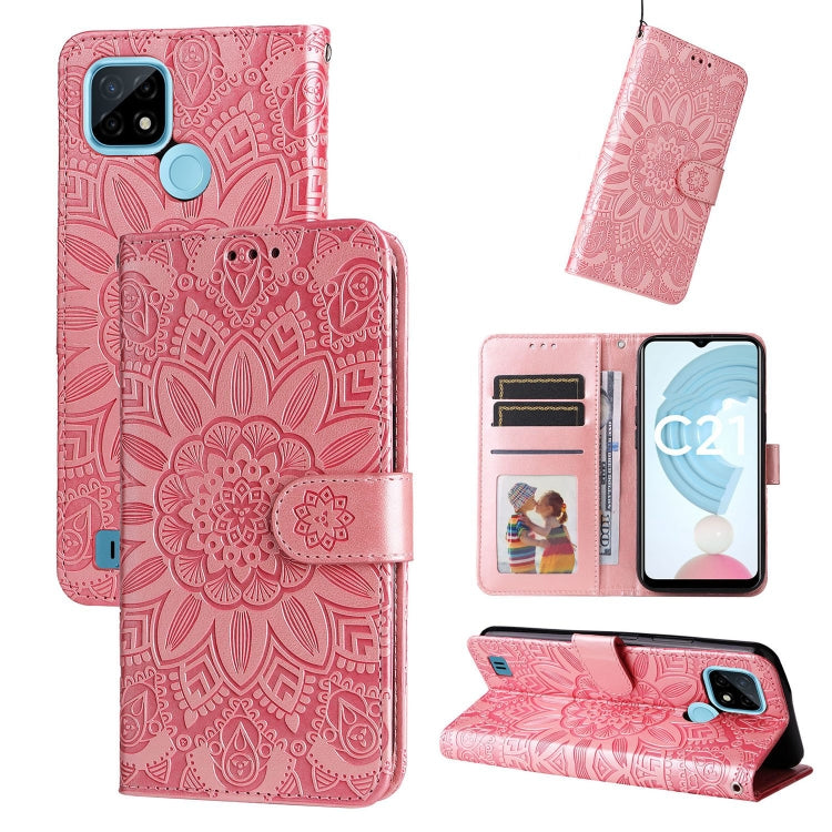 Custodia per telefono in pelle di girasole goffrata, For OPPO Realme C21 / C21Y, For OPPO Realme C31, For OPPO Realme C35 4G / Narzo 50A Prime, For OPPO Realme GT Neo2