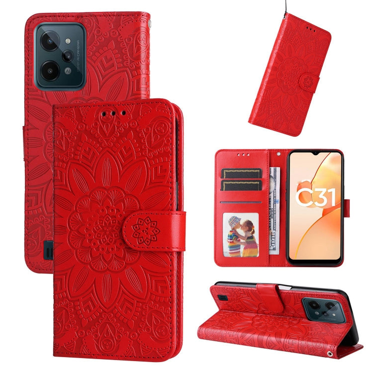 Custodia per telefono in pelle di girasole goffrata, For OPPO Realme C21 / C21Y, For OPPO Realme C31, For OPPO Realme C35 4G / Narzo 50A Prime, For OPPO Realme GT Neo2