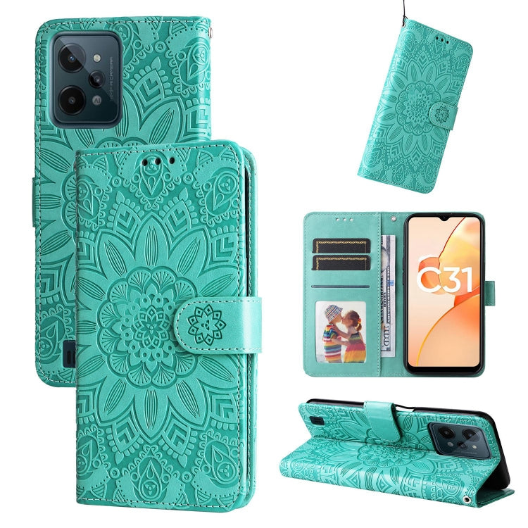 Custodia per telefono in pelle di girasole goffrata, For OPPO Realme C21 / C21Y, For OPPO Realme C31, For OPPO Realme C35 4G / Narzo 50A Prime, For OPPO Realme GT Neo2