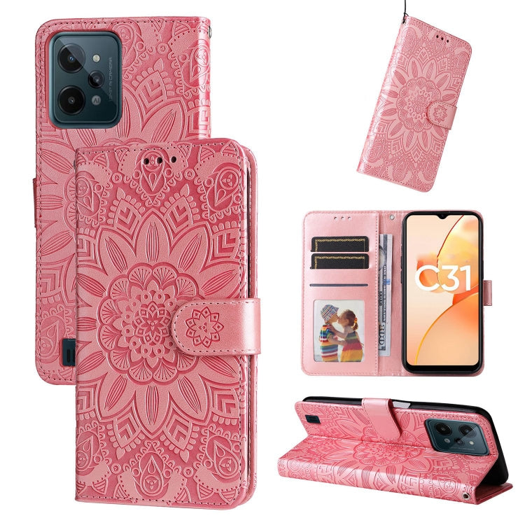 Custodia per telefono in pelle di girasole goffrata, For OPPO Realme C21 / C21Y, For OPPO Realme C31, For OPPO Realme C35 4G / Narzo 50A Prime, For OPPO Realme GT Neo2