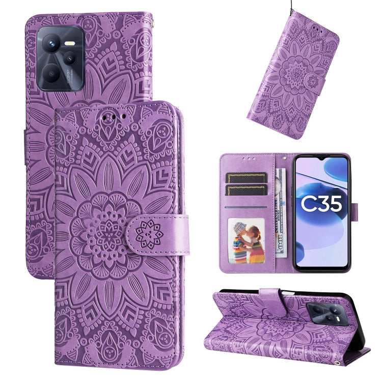 Custodia per telefono in pelle di girasole goffrata, For OPPO Realme C21 / C21Y, For OPPO Realme C31, For OPPO Realme C35 4G / Narzo 50A Prime, For OPPO Realme GT Neo2