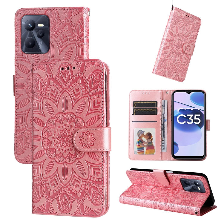 Custodia per telefono in pelle di girasole goffrata, For OPPO Realme C21 / C21Y, For OPPO Realme C31, For OPPO Realme C35 4G / Narzo 50A Prime, For OPPO Realme GT Neo2