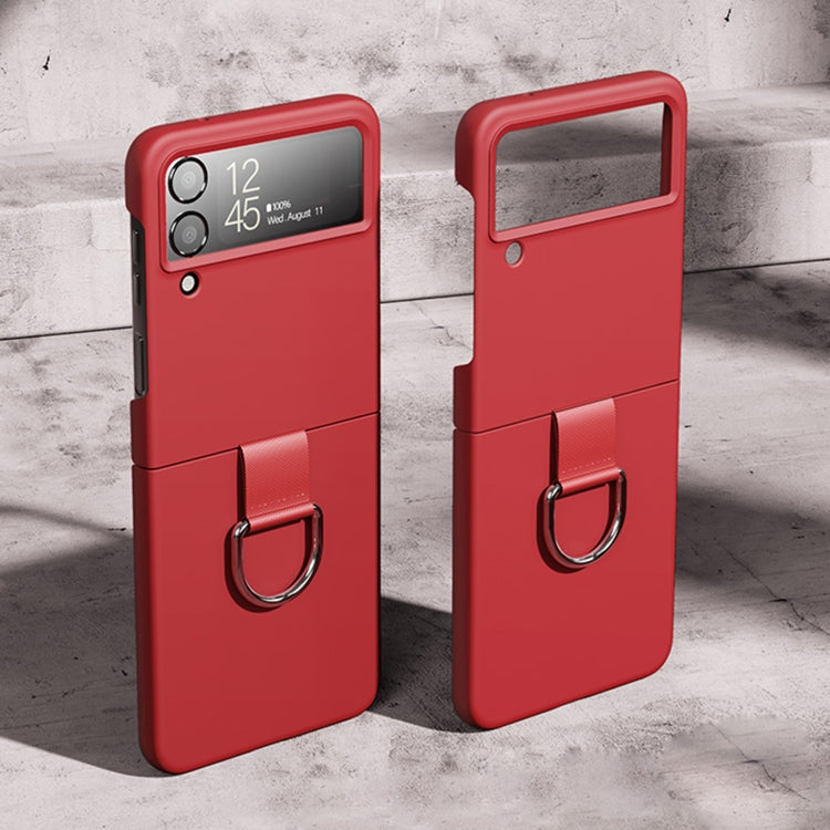 Custodia protettiva per telefono Skin Feeling PC + flanella con gancio ad anello, For Samsung Galaxy Z Flip4 5G