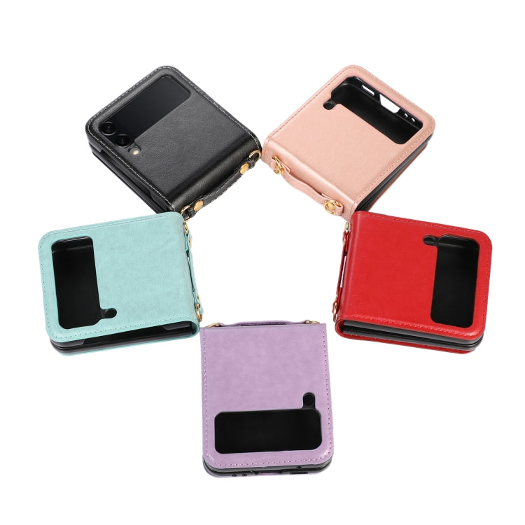 Custodia per telefono in pelle pieghevole a colori con cucitura con slot per schede, For Samsung Galaxy Z Flip4, For Samsung Galaxy Z Flip3 5G